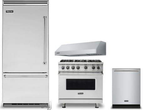Viking Vireradwrh734 4 Piece Kitchen Appliances Package With Bottom Freezer Refrigerator Gas Range And Dishwasher In Stainless Steel