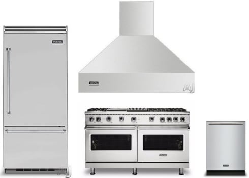 Viking Vireradwrh826 4 Piece Kitchen Appliances Package With Bottom Freezer Refrigerator Gas Range And Dishwasher In Stainless Steel