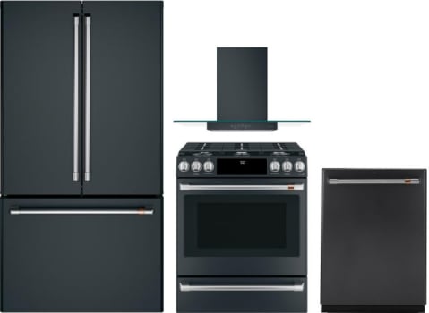 Cafe Cafreradwrh11 4 Piece Kitchen Appliances Package With French Door Refrigerator Gas Range And Dishwasher In Matte Black