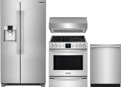 Frigidaire Frreradwrh65 4 Piece Kitchen Appliances Package With Side By Side Refrigerator Electric Range And Dishwasher In Stainless Steel