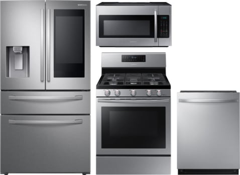 Sareradwmw10419 4 Piece Kitchen Appliances Package With French Door Refrigerator Gas Range Dishwasher And Over The Range Microwave In Stainless Steel