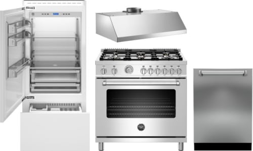 Bertazzoni Bererarhdw18 4 Piece Kitchen Appliances Package With Bottom Freezer Refrigerator Gas Range And Dishwasher In Panel Ready