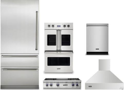 Viking VIRECTWODWRH63 4 Piece Kitchen Appliances Package with Bottom Freezer Refrigerator and Dishwasher in Stainless Steel