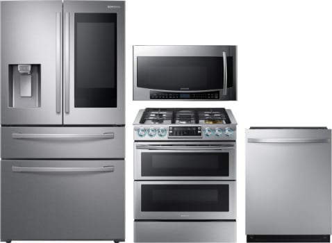 Samsung Sareradwmw12280 4 Piece Kitchen Appliances Package With French Door Refrigerator Gas Range Dishwasher And Over The Range Microwave In Stainless Steel
