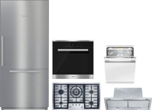 Miele Mirectdwrh2018 5 Piece Kitchen Appliances Package With Bottom Freezer Refrigerator And Dishwasher In Stainless Steel