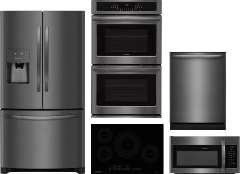 Frigidaire Frrecodwmw20122 5 Piece Kitchen Appliances Package With French Door Refrigerator Dishwasher And Over The Range Microwave In Black Stainless Steel