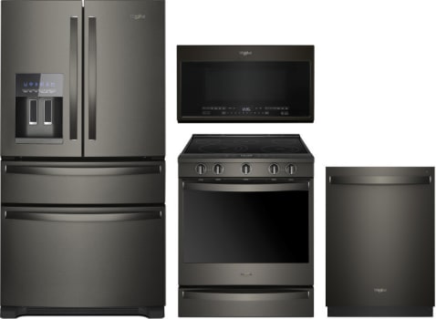 Whirlpool Wpreramwdw111119 4 Piece Kitchen Appliances Package With French Door Refrigerator Electric Range Dishwasher And Over The Range Microwave In Black Stainless Steel