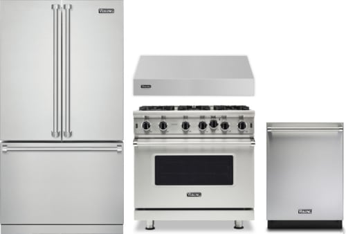 Viking Vireradwrh1399 4 Piece Kitchen Appliances Package With French Door Refrigerator Gas Range And Dishwasher In Stainless Steel