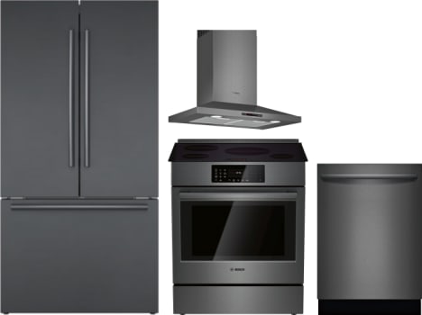 Bosch Boreradwmw8896 4 Piece Kitchen Appliances Package With French Door Refrigerator Electric Range And Dishwasher In Black Stainless Steel