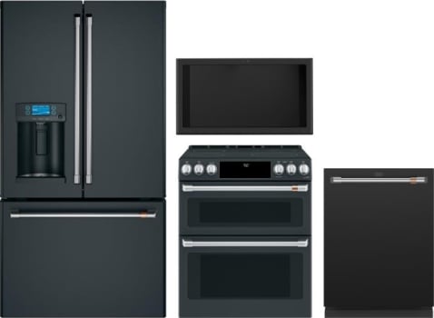 Cafe Cafreradwrh1222 4 Piece Kitchen Appliances Package With French Door Refrigerator Electric Range And Dishwasher In Matte Black
