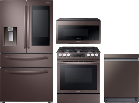Samsung Sareradwmw7010 4 Piece Kitchen Appliances Package With French Door Refrigerator Gas Range Dishwasher And Over The Range Microwave In Tuscan Stainless Steel