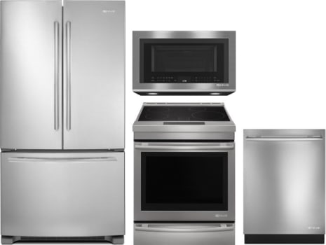 Jennair Jareradw104 4 Piece Kitchen Appliances Package With French Door Refrigerator Electric Range Over The Range Microwave And Dishwasher In Stainless Steel