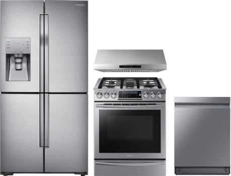 Samsung Sareradwrh105 4 Piece Kitchen Appliances Package With French Door Refrigerator Gas Range And Dishwasher In Stainless Steel