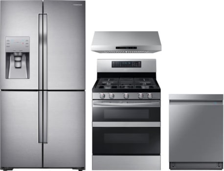 Samsung Sareradwrh107 4 Piece Kitchen Appliances Package With French Door Refrigerator Gas Range And Dishwasher In Stainless Steel