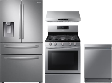 Samsung Sareradwrh112 4 Piece Kitchen Appliances Package With French Door Refrigerator Gas Range And Dishwasher In Stainless Steel