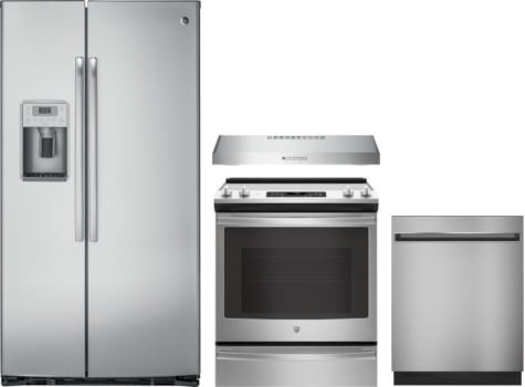 Ge Gereradwrh212 4 Piece Kitchen Appliances Package With Side By Side Refrigerator Electric Range And Dishwasher In Stainless Steel