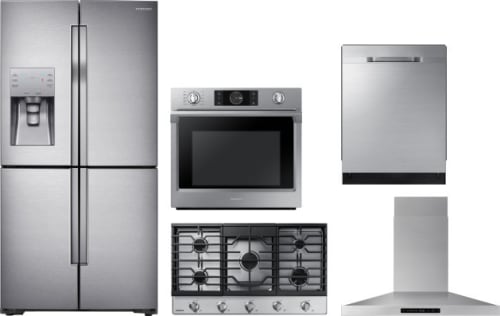 Samsung Sarectwodwrh414 5 Piece Kitchen Appliances Package With French Door Refrigerator And Dishwasher In Stainless Steel