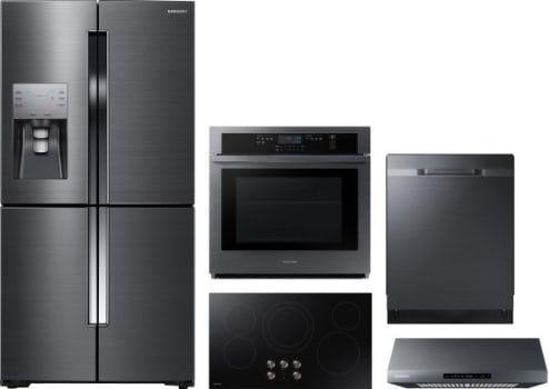 Samsung Sarectwodwrh465 5 Piece Kitchen Appliances Package With French Door Refrigerator And Dishwasher In Black Stainless Steel