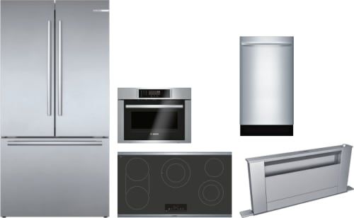 Bosch Borectwodwrh874 5 Piece Kitchen Appliances Package With French Door Refrigerator And Dishwasher In Stainless Steel