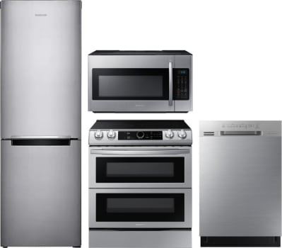 Samsung Sareradwmw8221 4 Piece Kitchen Appliances Package With Bottom Freezer Refrigerator Electric Range Dishwasher And Over The Range Microwave In Stainless Steel