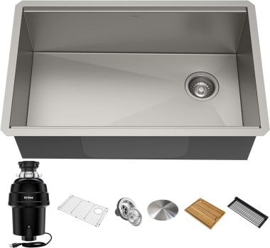 Kraus KWU11032100100MB - 32-Inch Undermount 16 Gauge Single Bowl Stainless Steel Kitchen Sink with WasteGuard™ Garbage Disposal