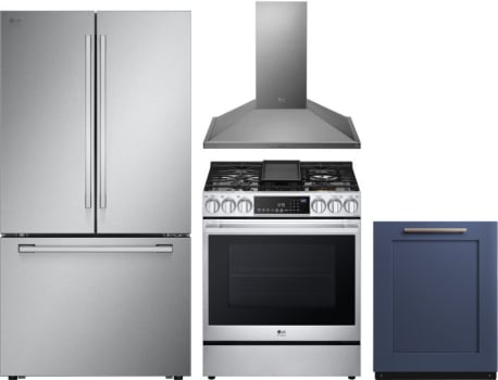 LG LGRERADWRH135 4 Piece Kitchen Appliances Package with French Door Refrigerator Gas Range and Dishwasher in Stainless Steel