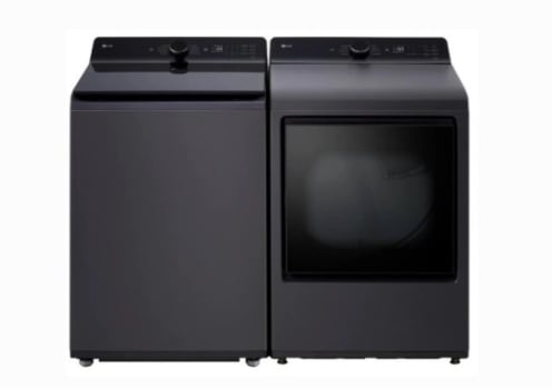 LG LGWADRGCB8400 - Side by Side Washer and Dryer Set with Top Load Washer and Gas Dryer in Matte Black