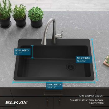 Elkay Quartz Classic ELG13322MB0 - 22 Inch Drop-In Single Bowl Kitchen Sink - Dimension
