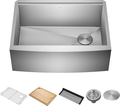 Kraus KWF21027 - 27" Farmhouse Apron Front Workstation 16 Gauge Stainless Steel Single Bowl Kitchen Sink with Accessories