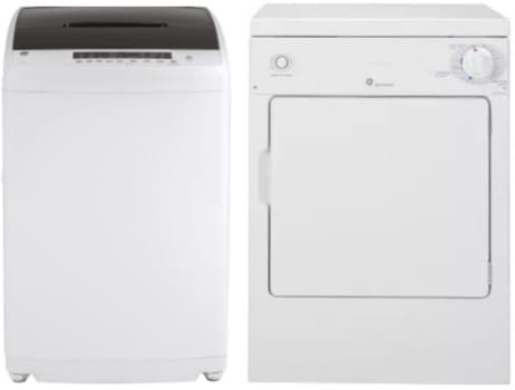 GE GEWADREMWW128PS - Side-by-Side Washer & Dryer Set with Top Load Washer and Electric Dryer in White