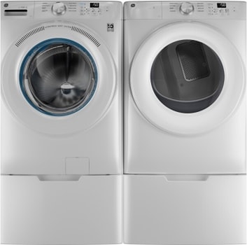 GE GEWADREYWW350SS1 - Side-by-Side on Pedestals Washer & Dryer Set with Front Load Washer and Electric Dryer in White