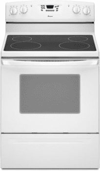Amana Aer5830vaw 30 Inch Freestanding Electric Range With 4 8 Cu Ft Self Cleaning Capacity 4 Ribbon Radiant Elements And Storage Drawer White