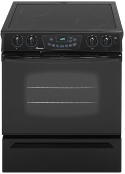 Amana Aes3760bab 30 Inch Slide In Electric Range With 4 Radiant Elements 4 3 Cu Ft Self Cleaning Oven Storage Drawer And Electronic Controls Black