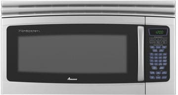 Amana Amv5206bas 2 0 Cu Ft Over The Range Microwave With 1 150 Watts On Off Turntable Wire Rack And Halogen Surface Lights Stainless Steel