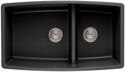 Blanco 441312 33 Inch Undermount Double Bowl Granite Sink With 10 Inch Bowl Depth 4 Inch Divider Depth 80 Solid Granite Heat Resistant Up To 536 F And Reversible Anthracite