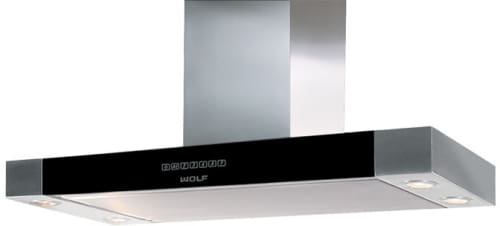 Wolf Cteih42i 42 Inch Island Chimney Range Hood With 500 Cfm Internal Blower 4 Speed Control Automatic Delay Off Heat Sentry Filter Clean Indicator And Convertible To Recirculating