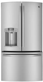 Ge Dfe29jsdss 28 6 Cu Ft French Door Refrigerator With Adjustable Glass Shelves Adjustable Door Bins Gallon Storage And External Ice Water Dispenser Stainless Steel