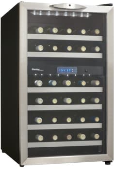 Danby Dwc286bls 20 Inch Wine Cellar With 38 Bottle Capacity 2 Temperature Zones 6 Slide Out Wooden Shelves Led Lighting And Tinted Tempered Glass Door