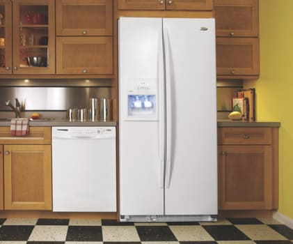 Whirlpool GC5SHEXNQ 24.5 cu. ft. Counter Depth Side by Side Refrigerator with 3 Adjustable SpillGuard Shelves In Door Ice Ice Dispensing System In Door Air Door Cooling System and Clear Crispers White