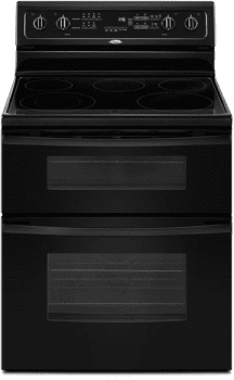 Whirlpool GGE388LXB 30 Inch Freestanding Electric Double Oven Range with 4 Radiant Elements Warm Zone 4.2 cu. ft. Lower Oven Capacity Energy Save Mode Precise Clean Self Cleaning and 2.5 cu. ft. Upper