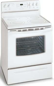 Frigidaire Glef384hs 30 Inch Freestanding Electric Range With 5 Radiant Elements Including Warm Serve Zone 5 4 Cu Ft Speedbake Convection Oven Speed Clean Advanced Bake Plus Cooking System And Easyset 340 Controls White