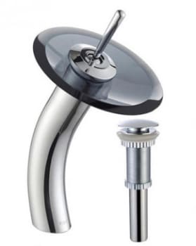 Kraus Vessel Mixer Series KGW1700PU10CHBLCL - Waterfall Bathroom Faucet with Clear Black Glass Disk and Pop-Up Drain in Chrome