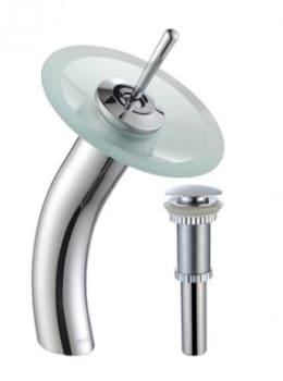Kraus Vessel Mixer Series KGW1700PU10CHFR - Waterfall Bathroom Faucet with Frosted Glass Disk and Pop-Up Drain in Chrome