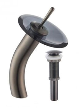 Kraus Vessel Mixer Series KGW1700PU10ORBBLCL - Waterfall Bathroom Faucet with Clear Black Glass Disk and Pop-Up Drain in Oil Rubbed Bronze