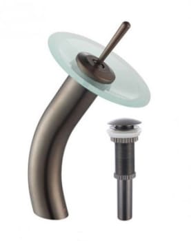 Kraus Vessel Mixer Series KGW1700PU10ORBFR - Waterfall Bathroom Faucet with Frosted Glass Disk and Pop-Up Drain in Oil Rubbed Bronze