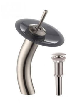 Kraus Vessel Mixer Series KGW1700PU10SNBLFR - Waterfall Bathroom Faucet with Frosted Black Glass Disk and Pop-Up Drain in Satin Nickel