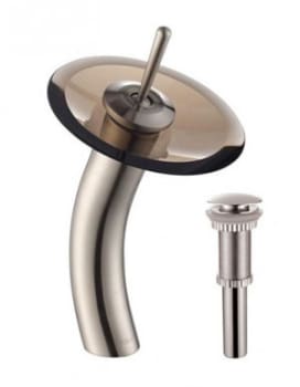 Kraus Vessel Mixer Series KGW1700PU10SNBRCL - Waterfall Bathroom Faucet with Clear Brown Glass Disk and Pop-Up Drain in Satin Nickel