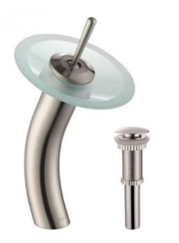 Kraus Vessel Mixer Series KGW1700PU10SNFR - Waterfall Bathroom Faucet with Frosted Glass Disk and Pop-Up Drain in Satin Nickel