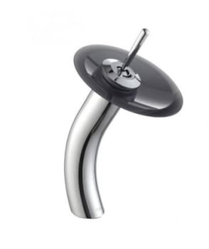 Kraus Vessel Mixer Series KGW1700CHBLFR - Single Lever Vessel Glass Waterfall Bathroom Faucet Chrome with Black Frosted Glass Disk