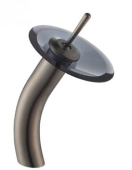 Kraus Vessel Mixer Series KGW1700ORBBLCL - Waterfall Bathroom Faucet with Clear Black Glass Disk in Oil Rubbed Bronze